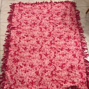 Pink Floral Fringe Throw Blanket